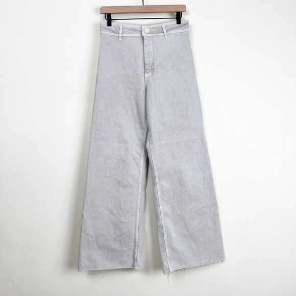 Zara Blogger Favorite Marine Straight High Waisted Flare Wide Leg Frayed Jeans - Picture 5 of 16